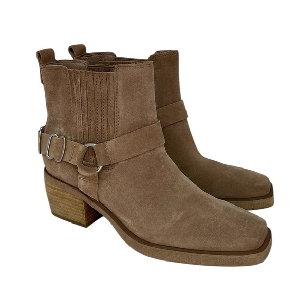 SAM EDELMAN Boots Ankle Booties Bellamie Brown Taupe Leather Harness Size 7.5 - Picture 1 of 12
